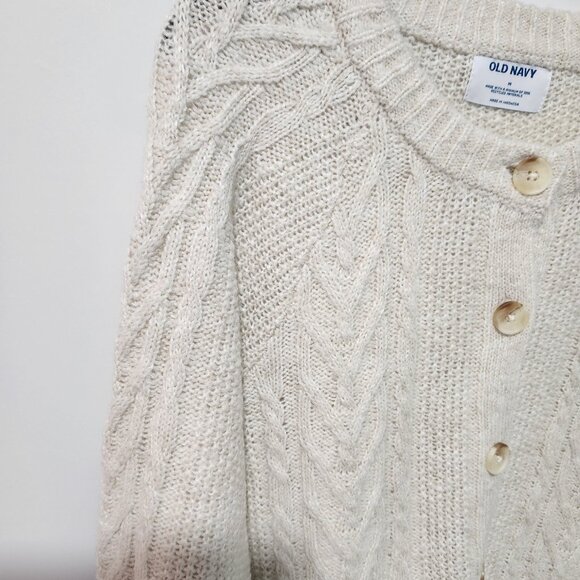 Old Navy NEW Women's Button Down Cardigan Woven Oatmeal Color Sweater - Medium - Picture 10 of 12
